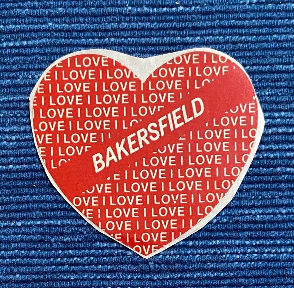 Vintage 80's I Love Bakersfield Heart Sticker 2" Die Cut 988A